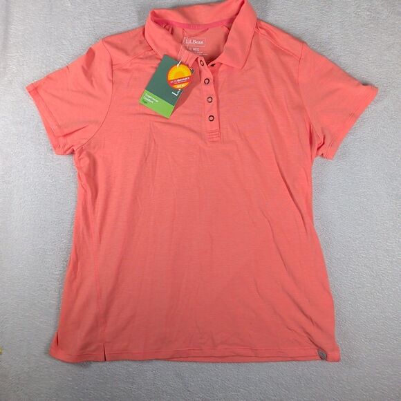 LL Bean Tropicwear Comfort Top Polo Women's XL Reg Orange New UPF 50 - Picture 2 of 8